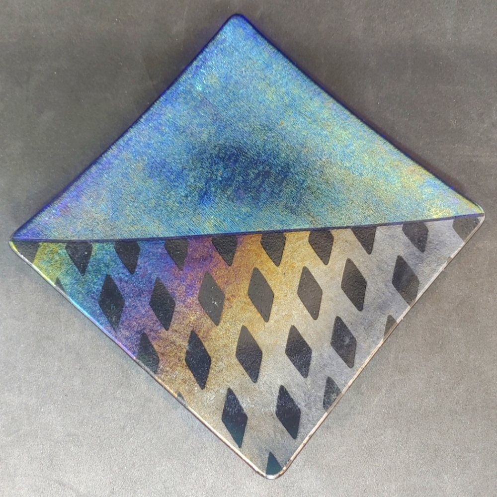 Kurt McVay Dichroic Fused Glass Plate Signed Iridescent Studio Art Trinket Tray